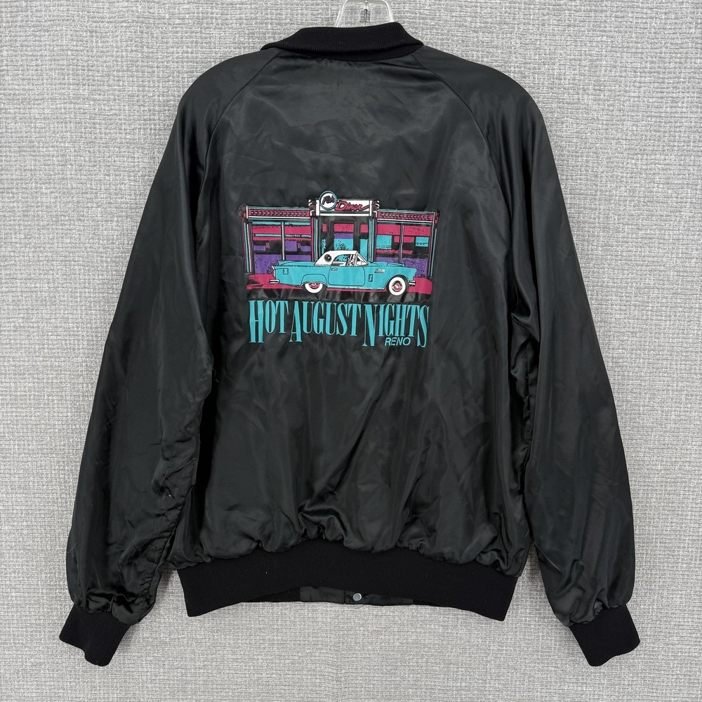Vtg Westark Jacket Mens L Black Bomber Satin Hot‎ August Nights Reno Graphic
